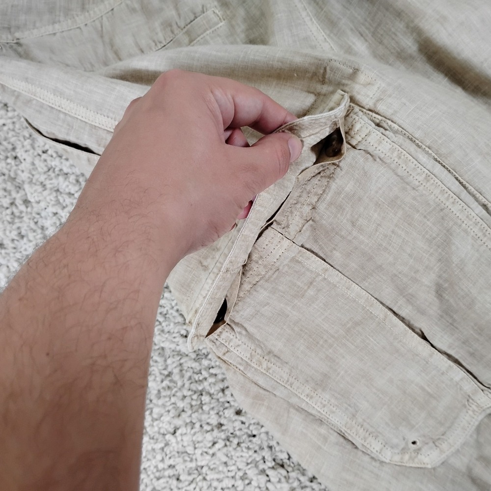 120% Lino Shorts Mens 56 (US 40) Beige Linen Beach Cargo Drawstring Designer - Picture 9 of 10